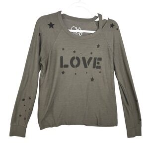 Chaser Love Star Cold Shoulder Sweatshirt Olive Green Womens Size M CW7657